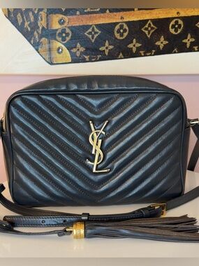 Yves Saint Laurent Grey Blue Lou Quilted Leather Crossbody Bag